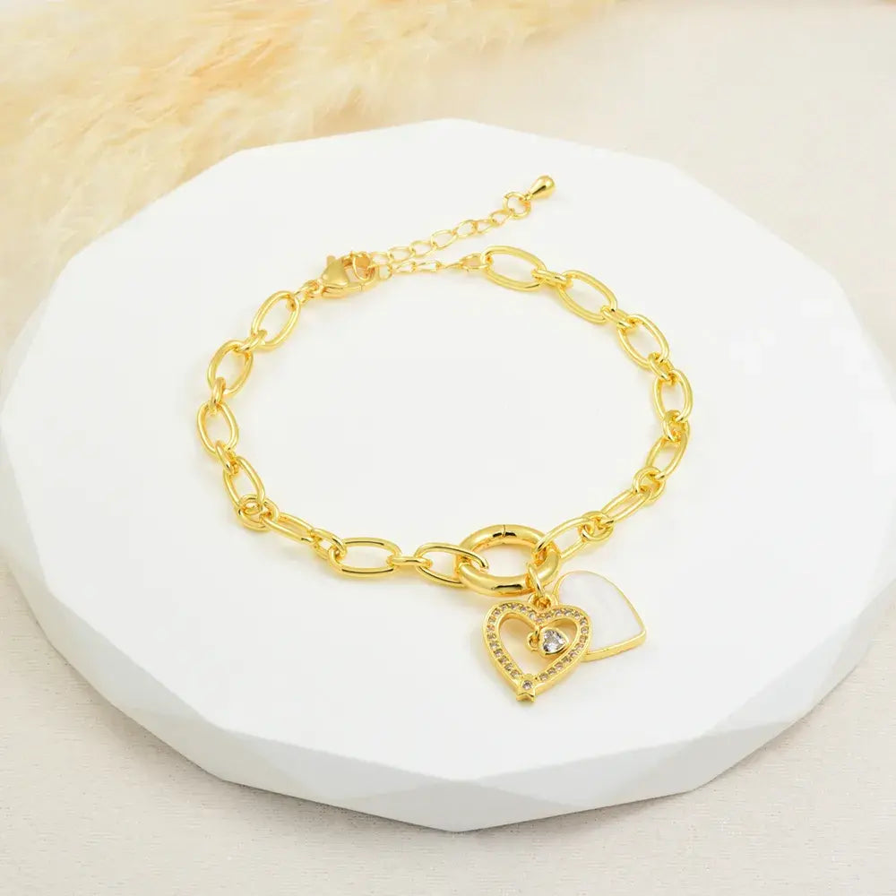 Pulsera Doble Corazón en Baño de Oro
