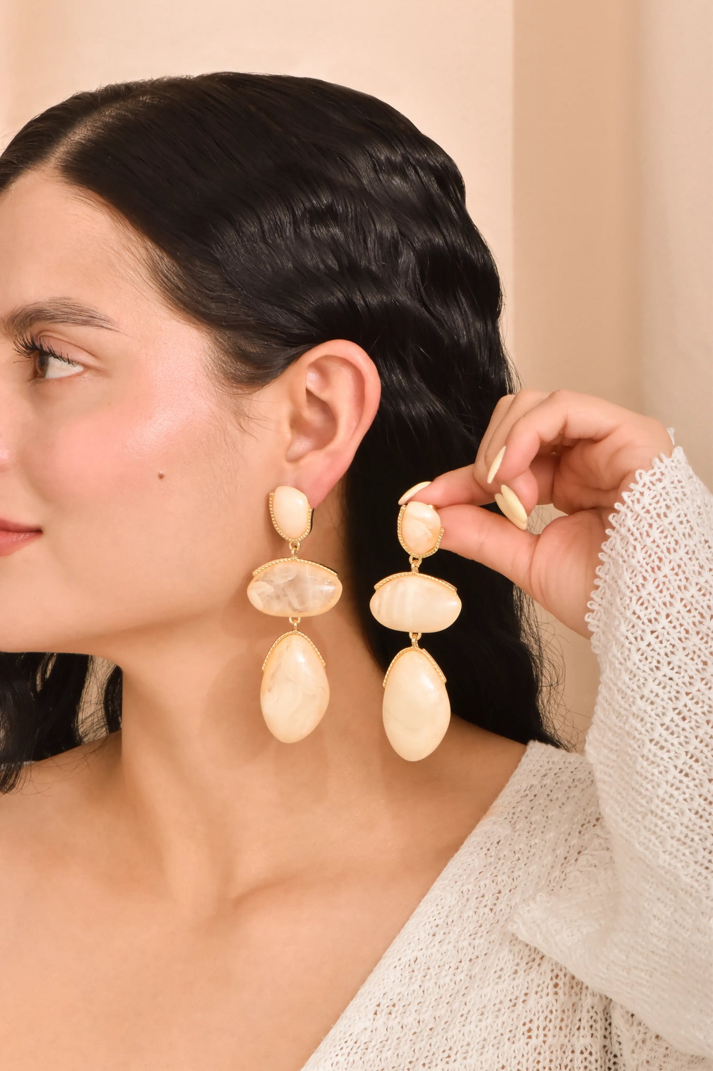 Arete Triple Gota Marfil