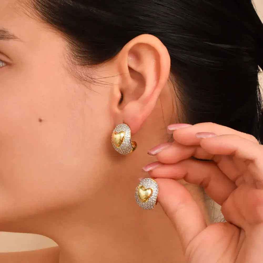 Aretes Topo de Corazón con Circones
