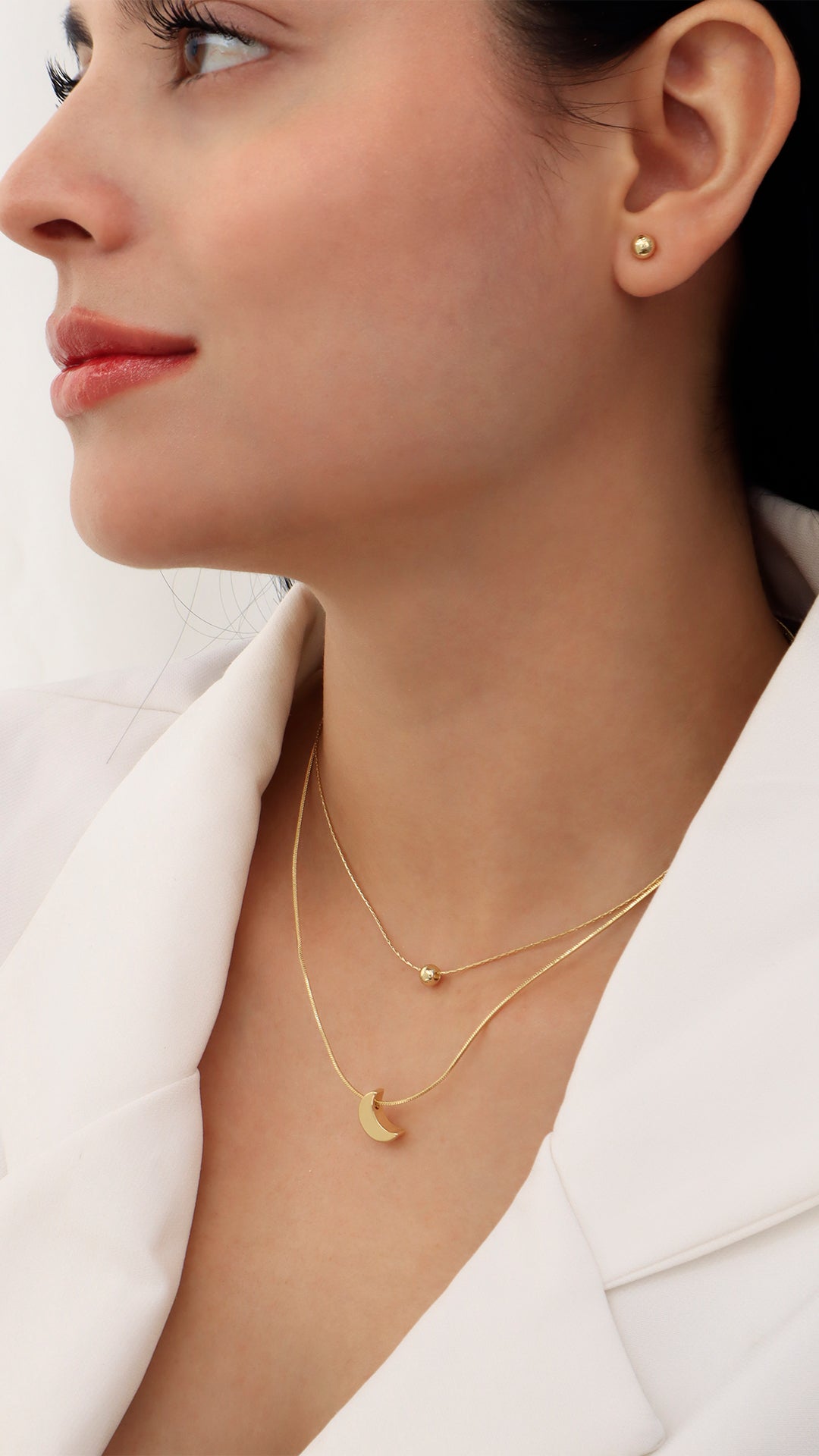 Juego dorado minimalista doble collar con luna