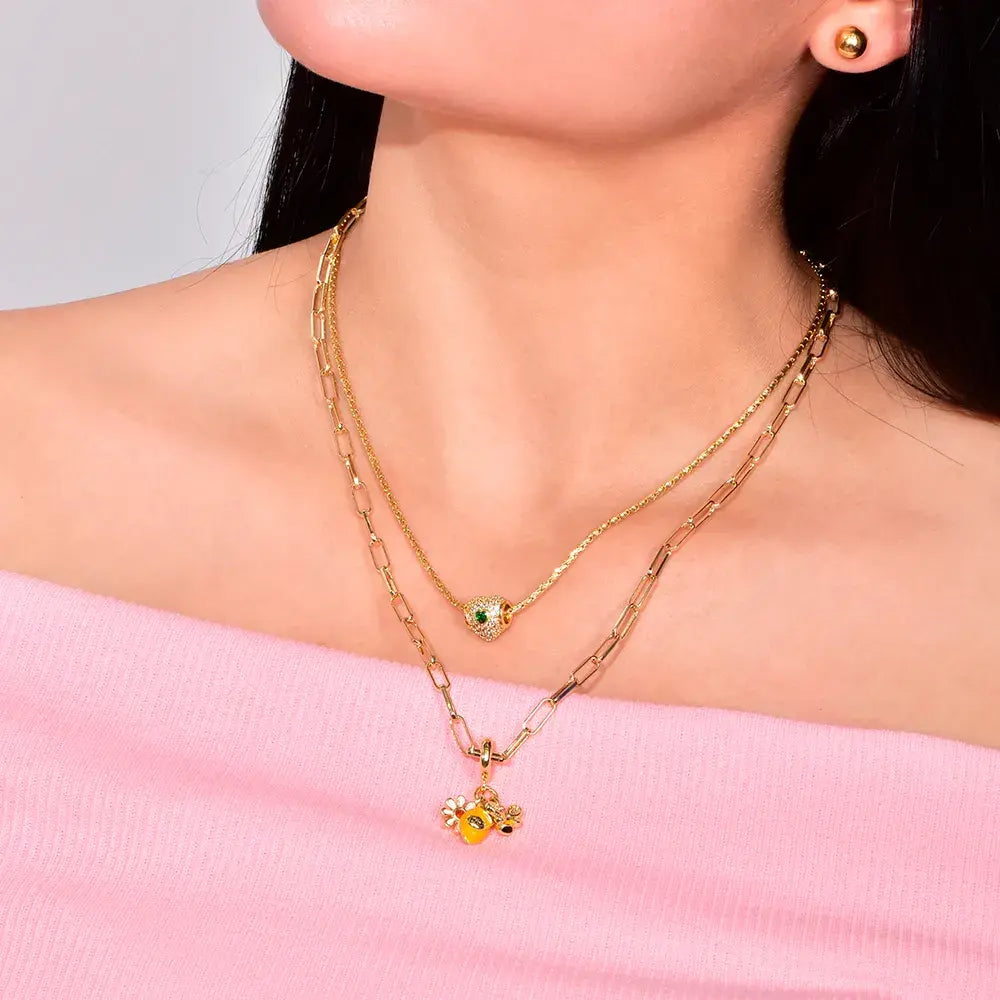 Collar Doble con Dije de Corazón y Charm
