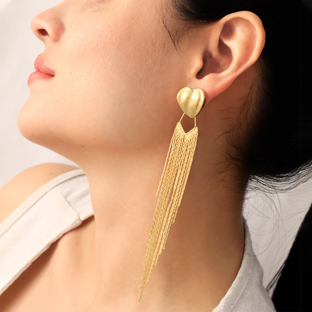 Aretes-Largos-Corazon-con-Flecos-En-Baño-De-Oro-24K