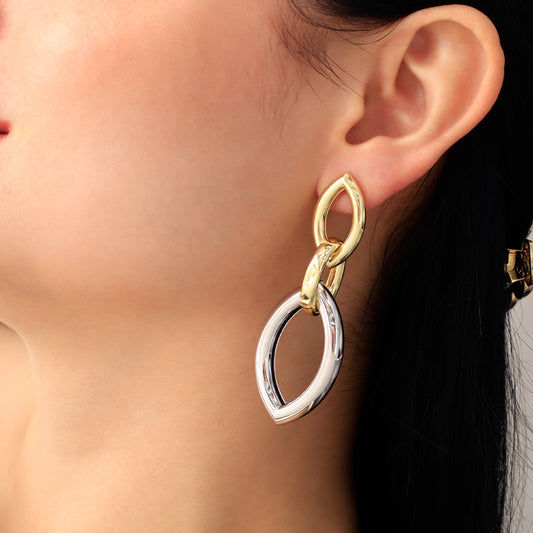Aretes-Topo-Largos-de-Argollas-Entrelazadas-Bicolor