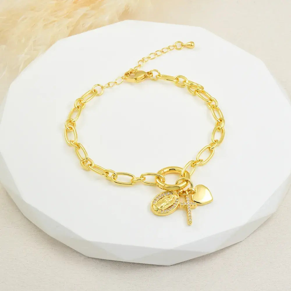 Pulsera Charms Cadena Dorada en Baño de Oro