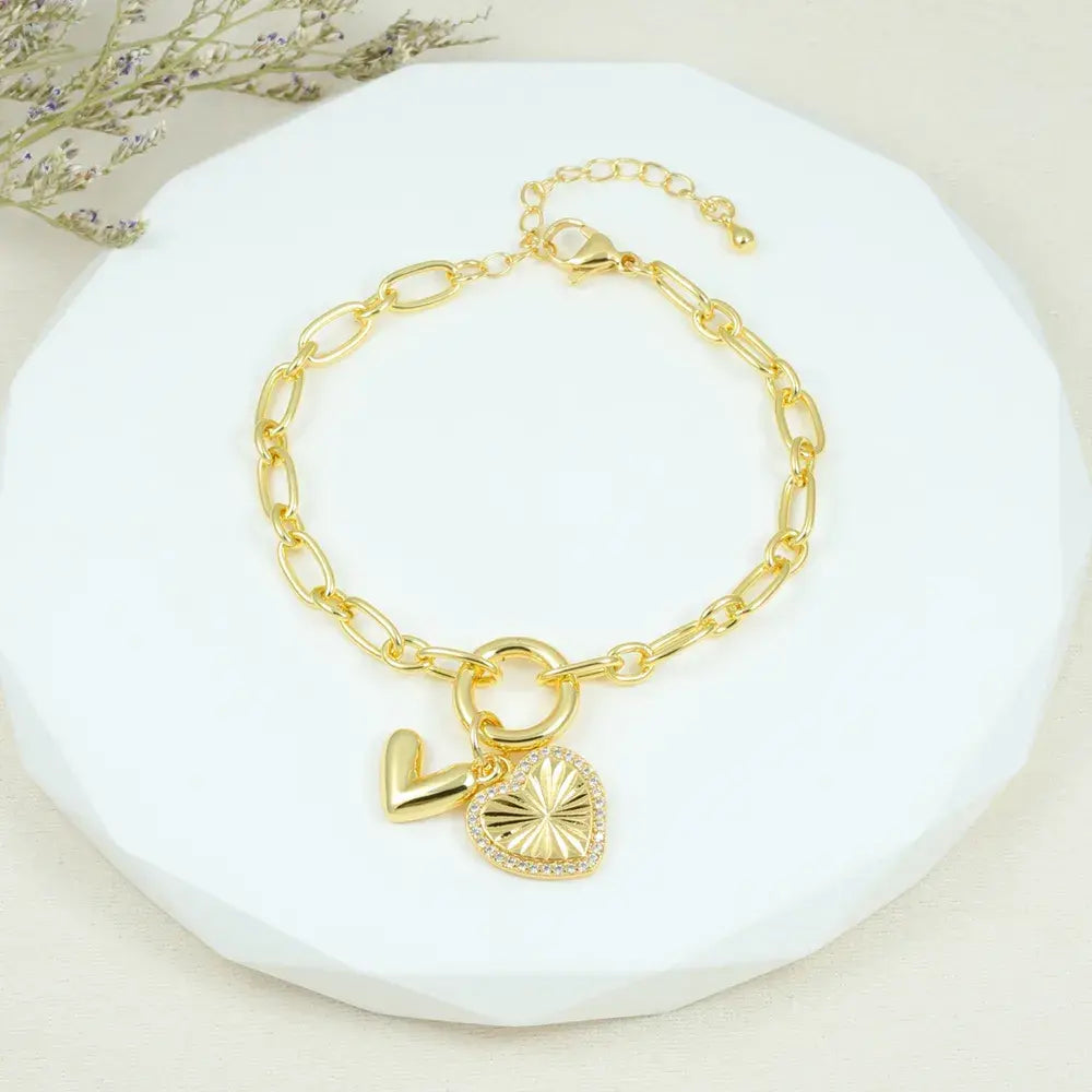 Pulsera Charms Corazón Radial en Baño de Oro