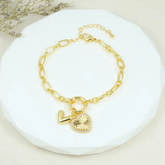 Pulsera Charms Corazón Radial en Baño de Oro