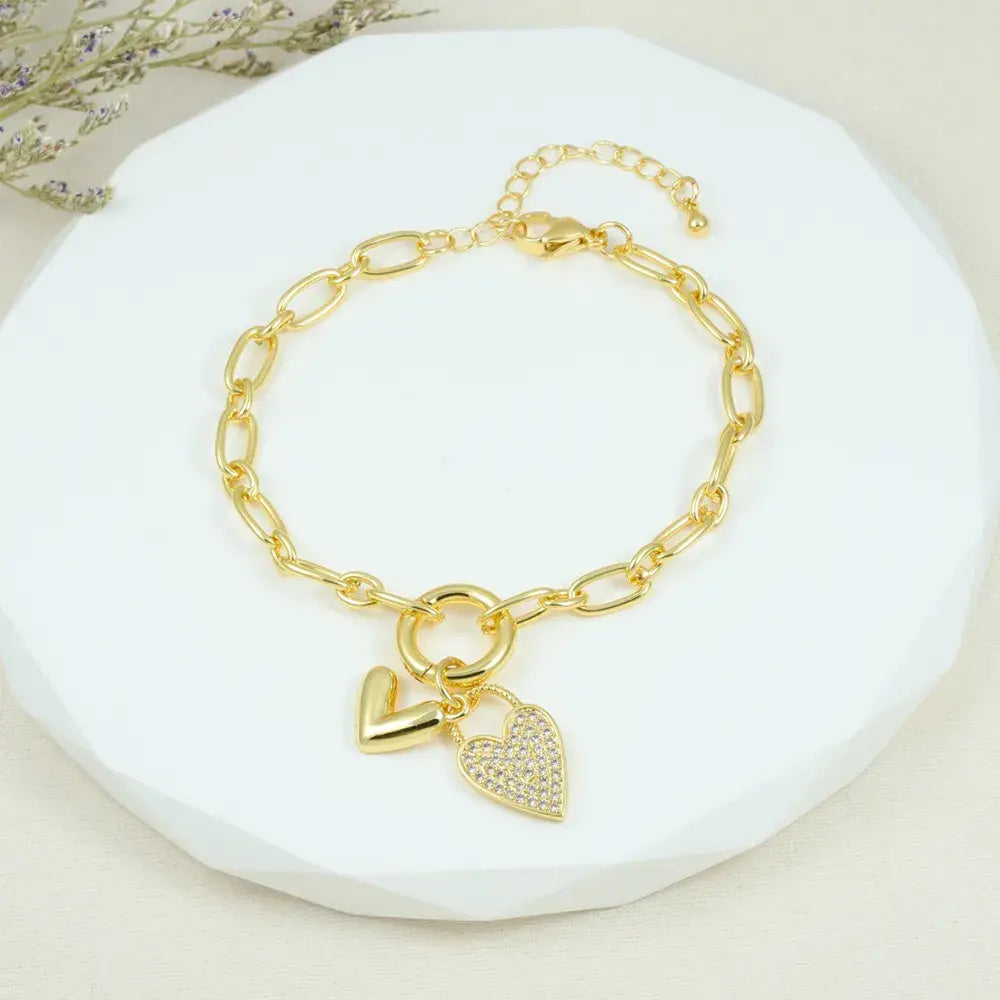 Pulsera Charms Corazón Brillo en Baño de Oro