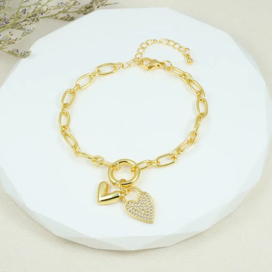 Pulsera Charms Corazón Brillo en Baño de Oro