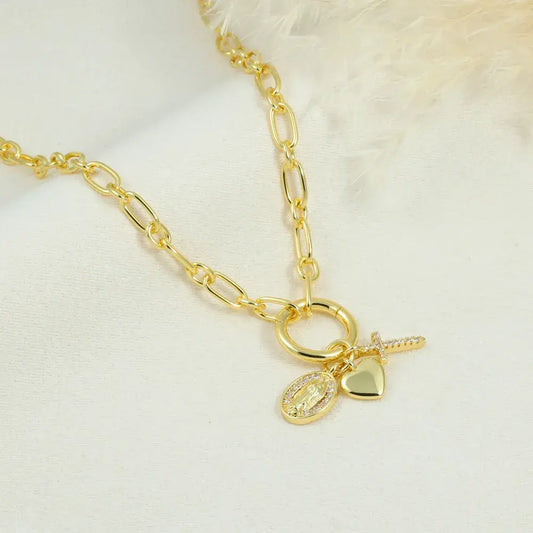 Collar Charms Cadena Gruesa en Baño de Oro