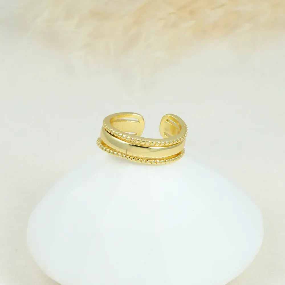 Anillo Ajustable Doble Banda en Baño de Oro