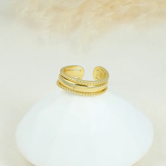 Anillo Ajustable Doble Banda en Baño de Oro