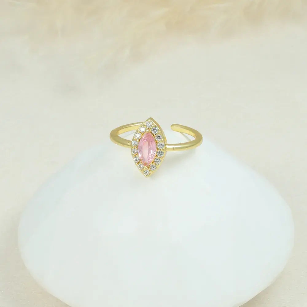Anillo Ajustable Gota Rosa en Baño de Oro