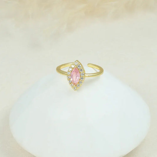 Anillo Ajustable Gota Rosa en Baño de Oro