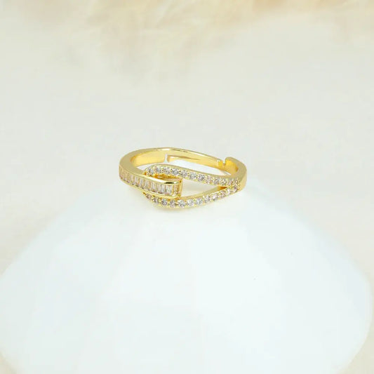 Anillo Ajustable Doble Línea Brillo en Baño de Oro