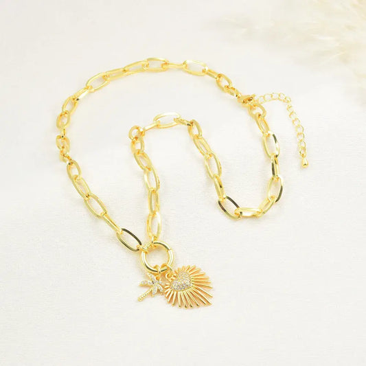 Collar con dijes de Corazón palma y sol