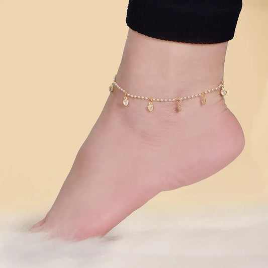 Tobillera Corazones y Perlas Mini