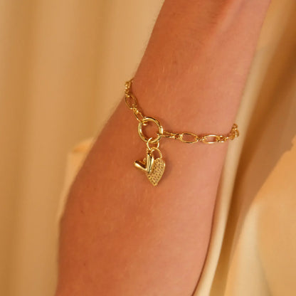 Pulsera Charms Corazón Brillo en Baño de Oro