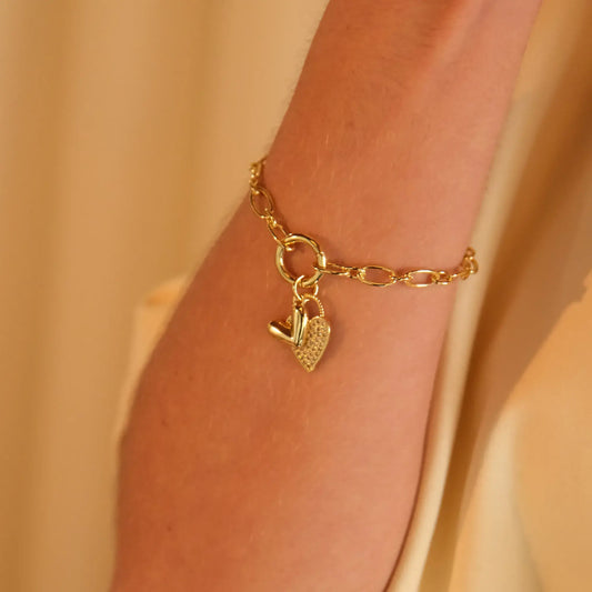 Pulsera Charms Corazón Brillo en Baño de Oro
