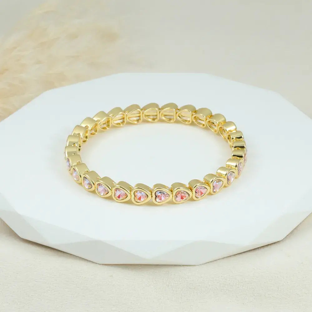 Pulsera Corazones Rosa en Baño de Oro