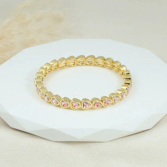 Pulsera Corazones Rosa en Baño de Oro