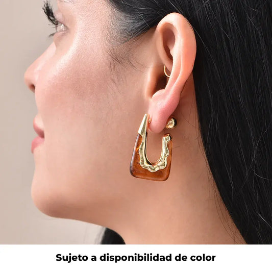 Aretes Geométricos Marrón con Detalles Dorados