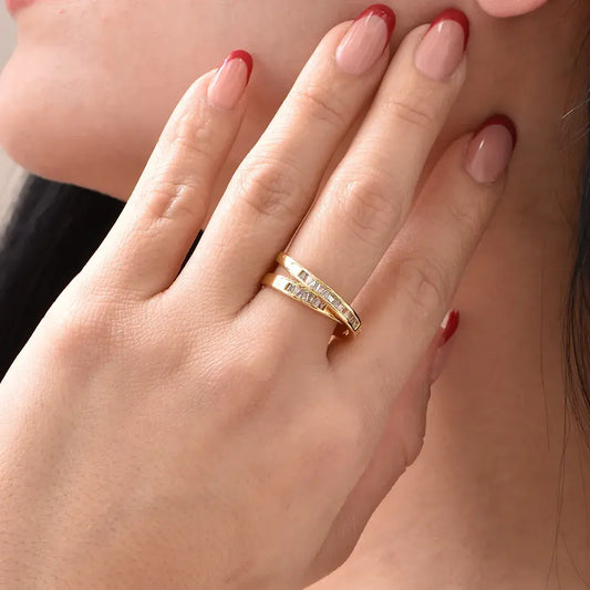 Anillo Doble Con Microcircones Baguette