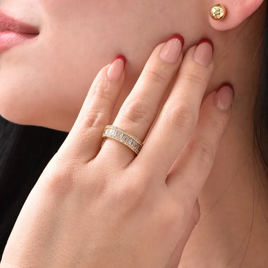 Anillo Ancho con Microcircones Baguette