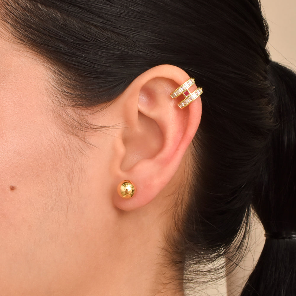 Earcuff Doble con Baguettes y Piedra Turquesa