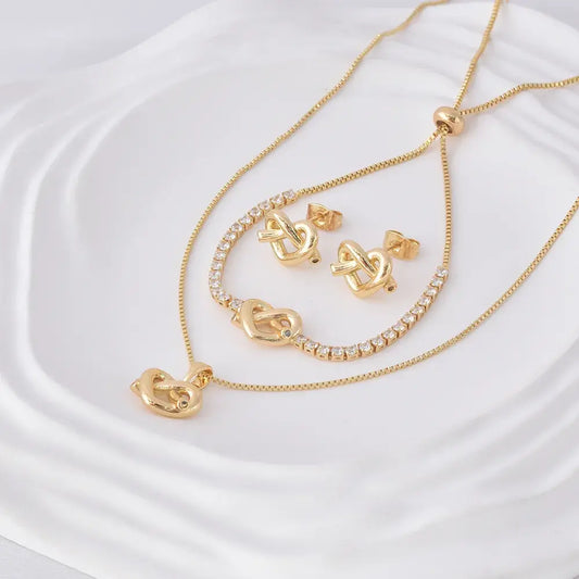 Juego de Collar, Pulsera y Aretes con Dije de Corazón