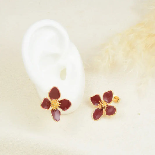 Aretes dorados flor esmaltada