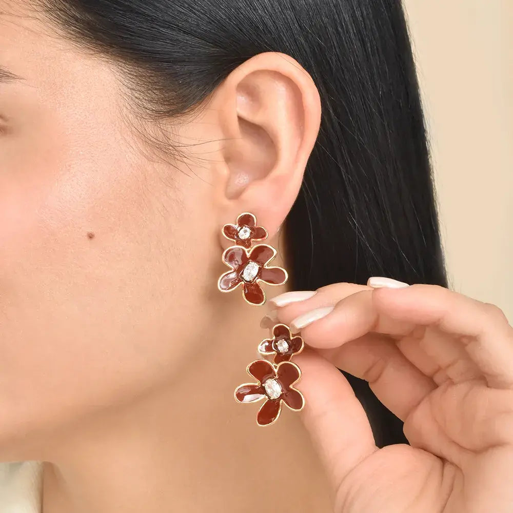 Aretes Flores Canela