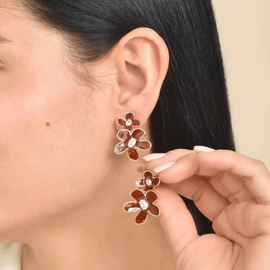 Aretes Flores Canela