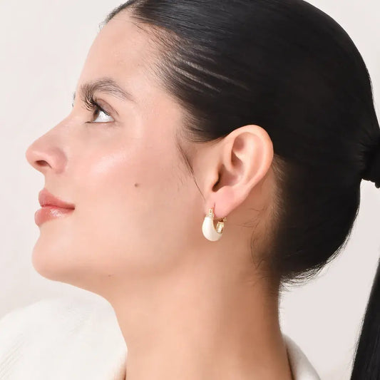 Aretes Argolla Perla Brillo en Baño de Oro