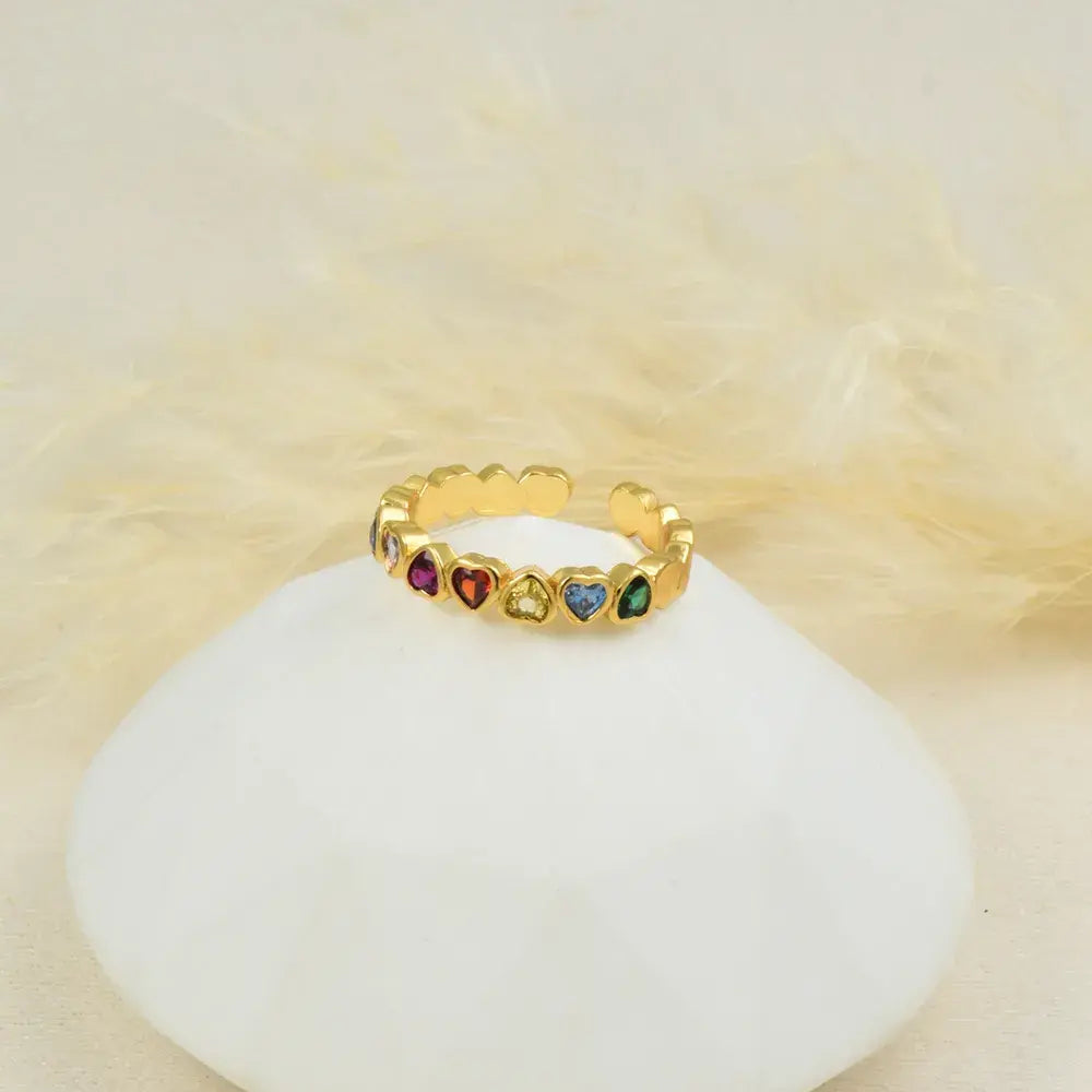 Anillo dorado corazones multicolor