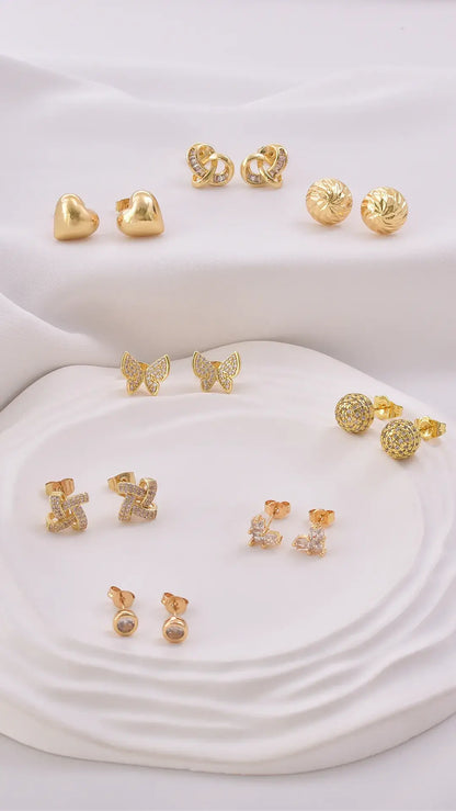 Aretes Topo en Baño de Oro 24K, Box emprendedora edición navvideña